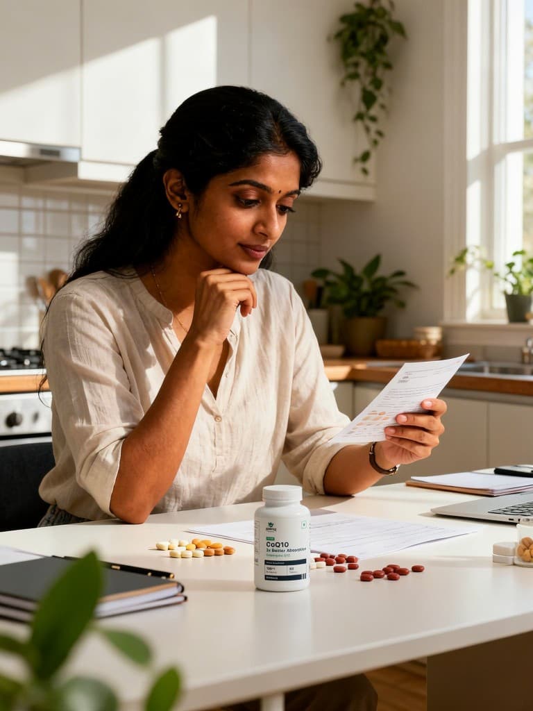 Woman reviewing supplement information